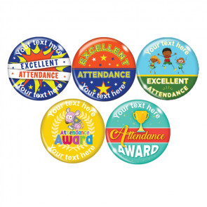 Custom Badges | Personalised Attendance Reward School Button Pin Badges x 10 Personalised Badges