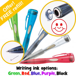 Pen Stamp | Smiley Face Clix Stamp Pen. Choice Writing Ink Colour